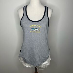 5/$25💜 Ideal T by Next Level- Grey & Black "Angry Tuna" Tank Top